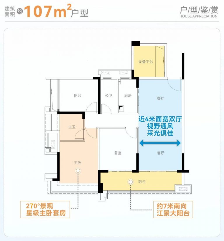 107㎡-3房2厅2卫-v2-户型鉴赏官方版-双厅近4米+270景观主卧+7米南向阳台